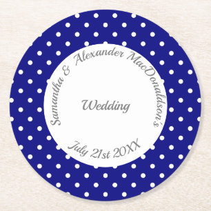 Retro Blau-Weiß-Punkt-Hochzeit Runder Pappuntersetzer
