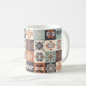 Retro Blau, weiß und orange Azulejos Pattern Lisb Kaffeetasse (VorderseiteRechts)