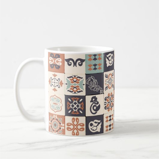 Retro Blau, weiß und orange Azulejos Pattern Lisb Kaffeetasse (Links)