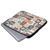 Retro Blau, weiß und orange Azulejos Pattern Lisb Laptopschutzhülle (Vorne Knopf)