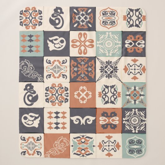 Retro Blau, weiß und orange Azulejos Pattern Lisb Sherpadecke (Vorderseite)