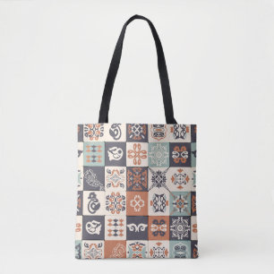 Retro Blau, weiß und orange Azulejos Pattern Lisb Tasche