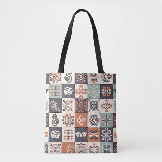 Retro Blau, weiß und orange Azulejos Pattern Lisb Tasche (Vorderseite)
