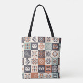 Retro Blau, weiß und orange Azulejos Pattern Lisb Tasche (Rückseite)