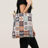 Retro Blau, weiß und orange Azulejos Pattern Lisb Tasche (Von Nahem)