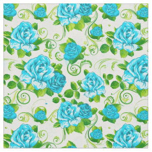 Retro Blau & Weiße Rosen Blumenmuster 2 Stoff