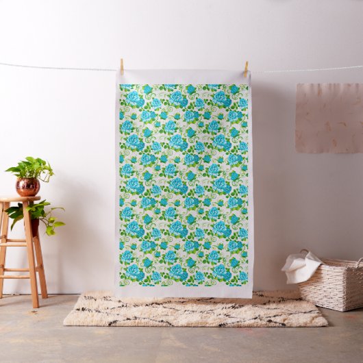 Retro Blau & Weiße Rosen Blumenmuster Stoff (Beispiel)