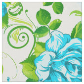 Retro Blau & Weiße Rosen Blumenmuster Stoff (Nahaufnahme)