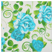 Retro Blau & Weiße Rosen Blumenmuster Stoff (Muster)