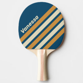 Retro Blau-Welle Schräge Streifen mit Namen Tischtennis Schläger