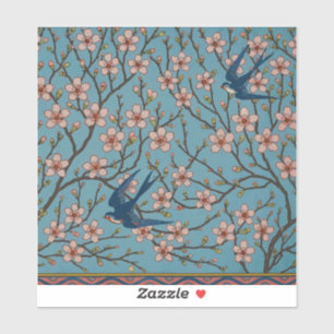 Retro-blaue Blumen-Schwalben-Muster von Walter Cra Aufkleber