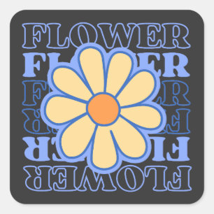 retro blaue Blumen-Typografie Blumenliebhaber Quadratischer Aufkleber