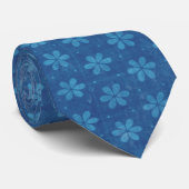 Retro Blaue Blumenmuster Krawatte (Gerollt)