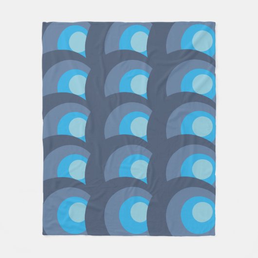 Retro Blaue Kreise Fleecedecke (Vorderseite)