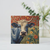 Retro Blaue Kuh im Sonnengarten Einladung (Stehend Vorderseite)