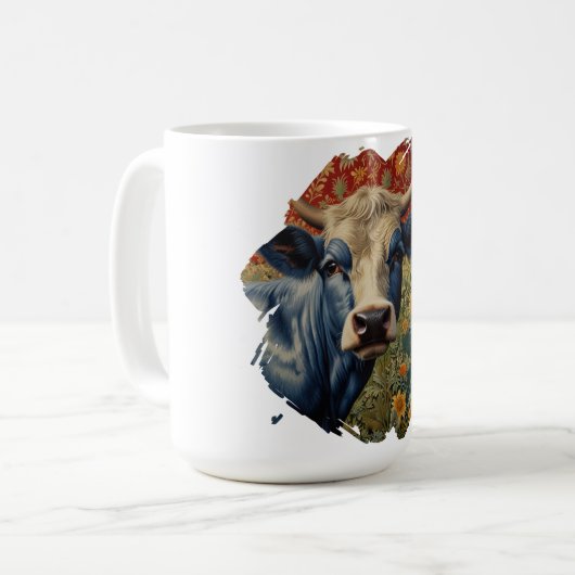 Retro Blaue Kuh im Sonnengarten Kaffeetasse (Vorderseite Links)