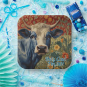 Retro Blaue Kuh im Sonnengarten Pappteller (Party)