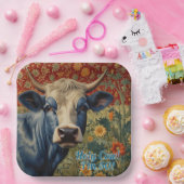 Retro Blaue Kuh im Sonnengarten Pappteller (Party)