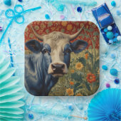 Retro Blaue Kuh im Sonnengarten Pappteller (Party)