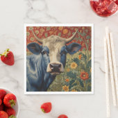 Retro Blaue Kuh im Sonnengarten Serviette (Beispiel)