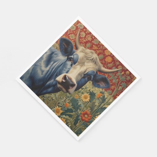 Retro Blaue Kuh im Sonnengarten Serviette (Ecke)