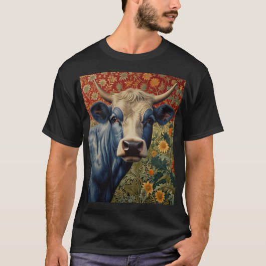 Retro Blaue Kuh im Sonnengarten T-Shirt (Vorderseite)