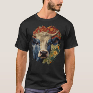 Retro Blaue Kuh im Sonnengarten T-Shirt