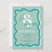 Retro blaue Kurve quiggle wavy Hochzeitsfest Foto Einladung (Vorderseite)