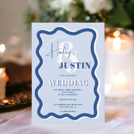 Retro blaue Kurve quiggle wavy Hochzeitsfest Foto Einladung