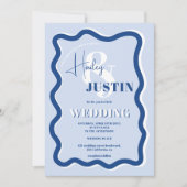 Retro blaue Kurve quiggle wavy Hochzeitsfest Foto Einladung (Vorderseite)