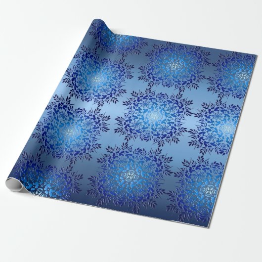 Retro blaue mit Blumensteigung Geschenkpapier (Ungerollt)