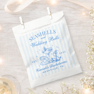 Retro Blaue Muscheln & Hochzeitsglocken Junggesell Geschenktütchen