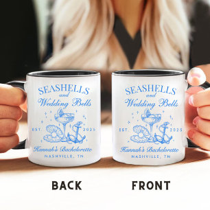 Retro Blaue Muscheln & Hochzeitsglocken Junggesell Kaffeetasse