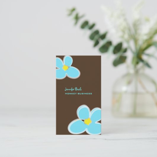 RETRO BLAUE PLUMERIAS/DICHTE HINTERGRUNDFARBE VISITENKARTE (Stehend Vorderseite)