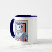 Retro blaue Roboter-Kinder Tasse (Vorderseite Links)