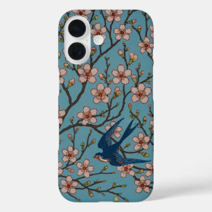 Retro-blaue Schwalbenmuster von Walter Crane iPhone 16 Hülle