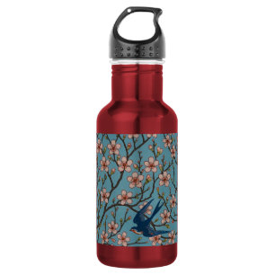Retro-blaue Schwalbenmuster von Walter Crane Edelstahlflasche