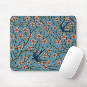 Retro-blaue Schwalbenmuster von Walter Crane Mousepad