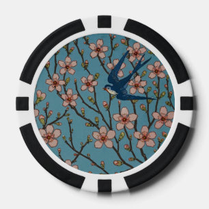 Retro-blaue Schwalbenmuster von Walter Crane Pokerchips