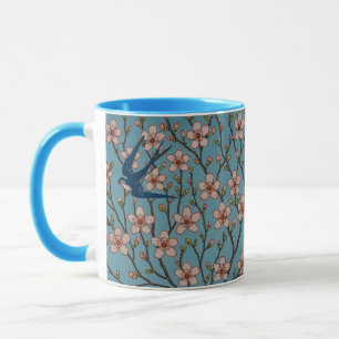 Retro-blaue Schwalbenmuster von Walter Crane Tasse