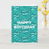 Retro-blaue Wellen doodle surf art Karte (Gelbe Blume)