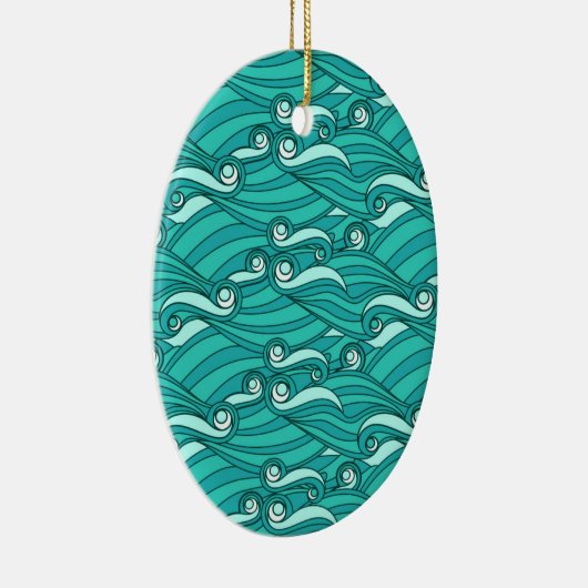 Retro-blaue Wellen doodle surf art Keramik Ornament (Rechts)