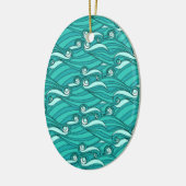Retro-blaue Wellen doodle surf art Keramik Ornament (Links)