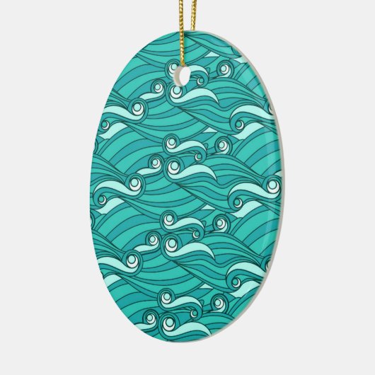 Retro-blaue Wellen doodle surf art Keramik Ornament (Links)