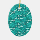 Retro-blaue Wellen doodle surf art Keramik Ornament (Vorne)