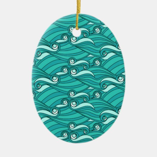 Retro-blaue Wellen doodle surf art Keramik Ornament (Vorne)