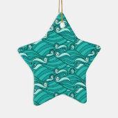 Retro-blaue Wellen doodle surf art Keramik Ornament (Rechts)
