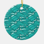 Retro-blaue Wellen doodle surf art Keramikornament (Vorne)