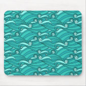 Retro-blaue Wellen doodle surf art Mousepad (Vorne)