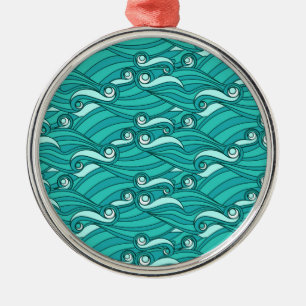 Retro-blaue Wellen doodle surf art Silbernes Ornament